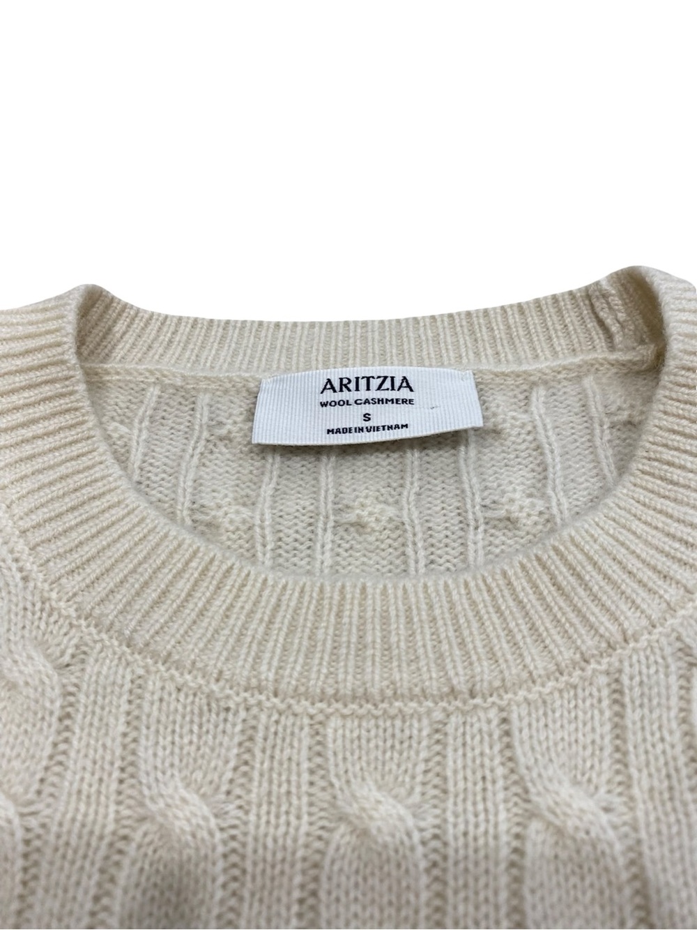 Aritzia Bloor Wool Cashmere Cable Knit Sweater Seaside Cream Small - Picture 15 of 15